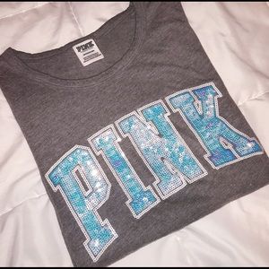 grey victoria's secret pink shirt w sequins
